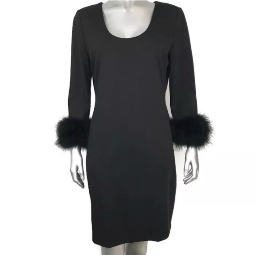 Calvin Klein Black Cocktail Dress Feather Cuff